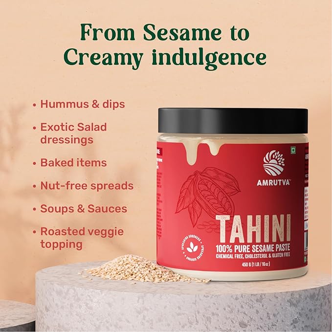 Creamy white tahini made from toasted sesame seeds. Perfect for hummus; dips; and dressings. Gluten-free and packed with essential vitamins and minerals.