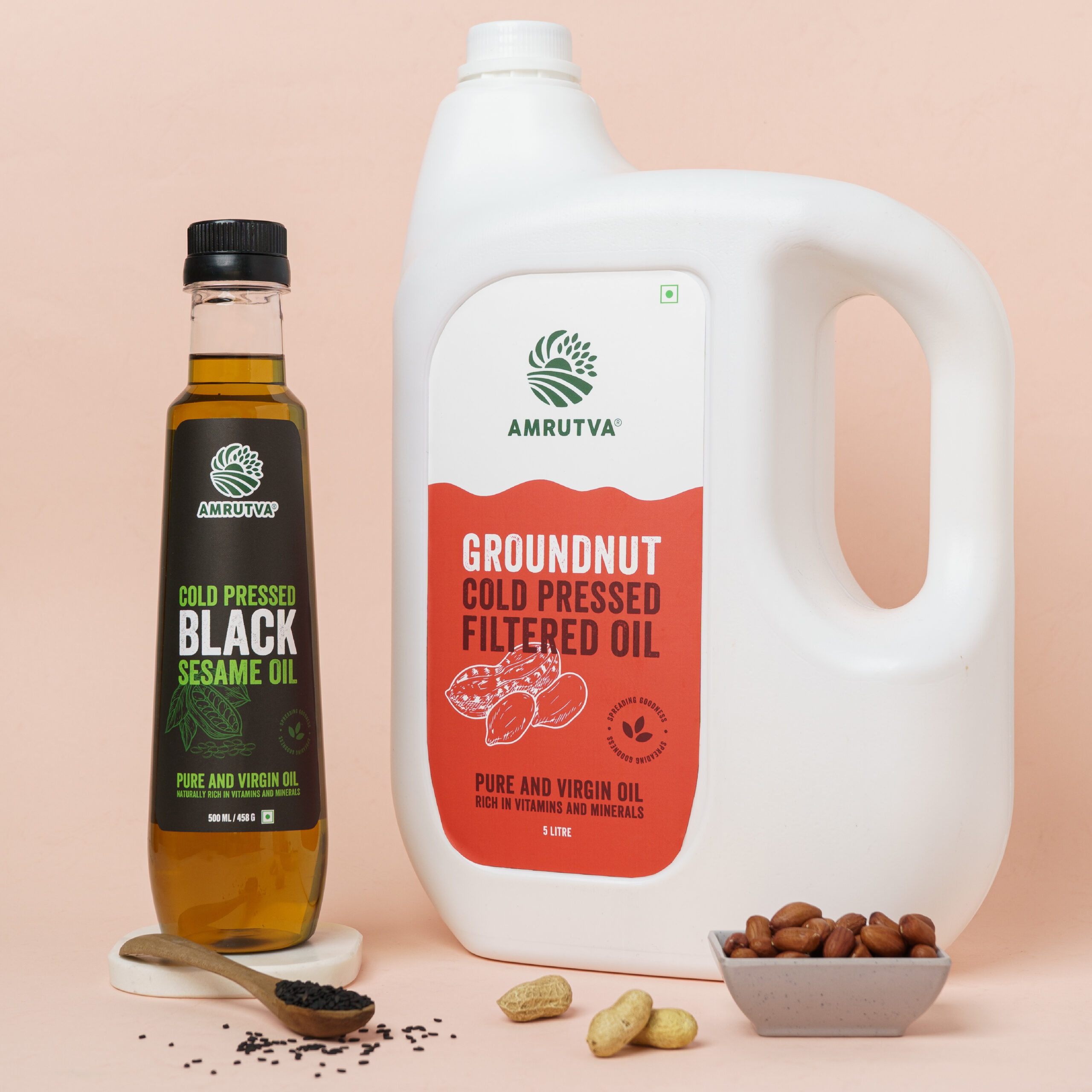COLD PRESSED GROUNDNUTOIL 5 L OIL PACK WITH COLD PRESSED BLACK SESAME OIL 500 ML COMBO PACK